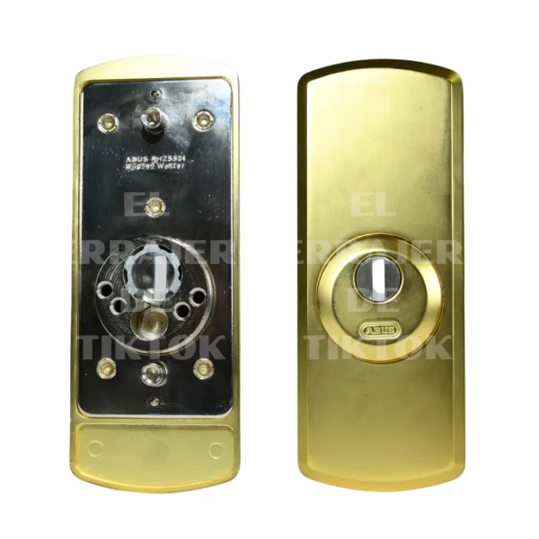 Escudo ABUS placa vertical dorado mate