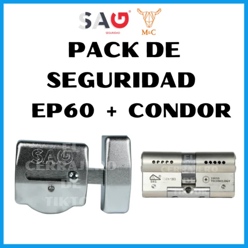 PACK de seguridad Cerrojo EP60 SAG más Bombín de alta seguridad Condor de la marca M&C 5 llaves